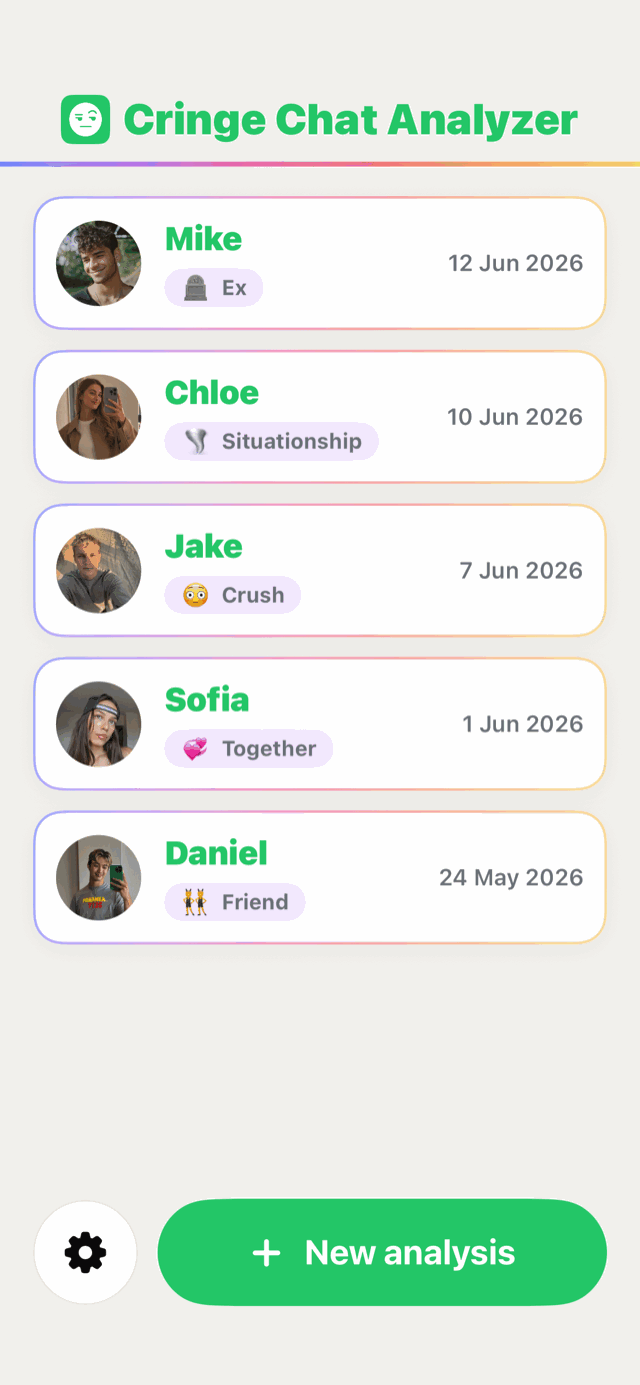 Home screen with a saved list of analyzed chats